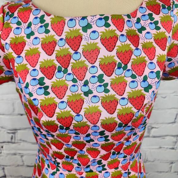 Eva Rose Dress Small Strawberry Retro 50s Rockabilly Cherrygirl Cottagecore - Picture 9 of 9